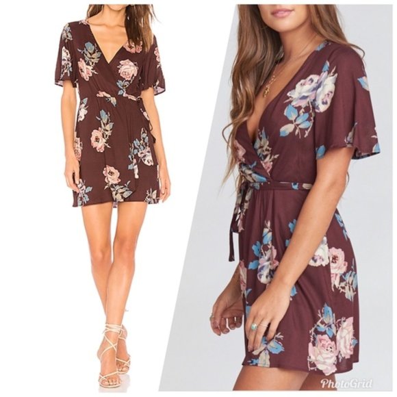 Show Me Your MuMu Dresses & Skirts - SMYM Andrea Wrap Dress Burgundy Floral XS S